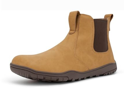 FEFELUIS Chelsea Barefoot Boot for Men- Wide Toe Box Zero Drop Slip On Minimalist Hi-Top Shoes Tan Size10
