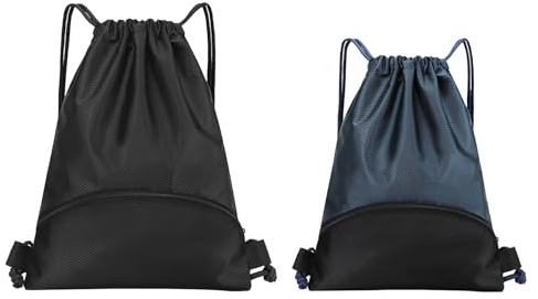 Godneei Wasserdichtes Oxford-Sportbeutel-Set mit Kordelzug – Großer Turnbeutel Schwarz & Kompakter Blau-Schwarzer Sportbeutel, Geeignet zum Tragen verschiedener Wettkampfartikel, reißfest（2er-Pack）