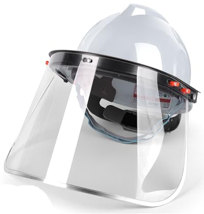 XIUCAI Casque de Sécurité avec Visière PC et Support, Écran Anti-Choc 1.5mm | Protection Faciale HD Relevable, pour Jardinage Découpe,Blanc