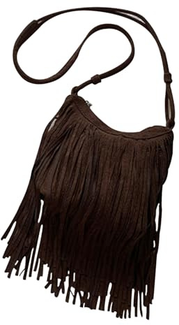 CORIOS Borsa a Spalla in Pelle PU da Donna Borsa a Tracolla con Frange Bohemiane Borsetta a Mano Messenger con Cinghia Aggiustabile Marrone