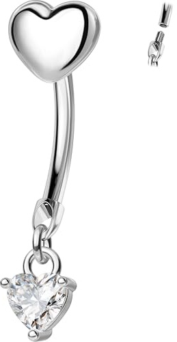 OUFER Body Piercing 14G Belly Bars 316L stainless Steel Navel Piercing Jewellery Internally Belly Button Ring Piercings Dangle Navel Bars Women 1.6mm Curved Barbell Body Jewelry
