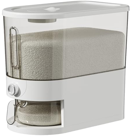 Muzrunq Distributeur de riz, récipient à riz en plastique PP transparent amovible avec tasse à mesurer, organisation de cuisine pour céréales, flocons d'avoine, grains café, soja, maïs, 5 kg
