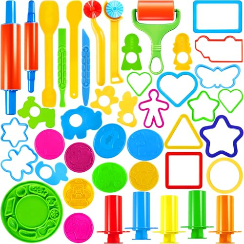 JOYIN 44pcs Clay Dough Tools Set for Kids, DIY Clay Accessories with Various Plastic Molds, Rolling Pins, Cutters, Easter Basket Stuffers, Gifts for Kids