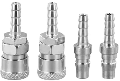 4-Piece Quick Release Gas Hose Connector with Copper Nozzle and Built-in Shut-Off Valve, Zinc Alloy Construction for Leak Prevention, Compatible with BBQ RV Caravan Outdoor Use