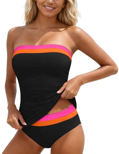 Générique Ensemble Tankini Bandeau pour Femme Taille Haute - Maillot De Bain Gainant - Taille Haute - Maillot De Bain sans Bretelles - Maillot De Bain sans Bretelles