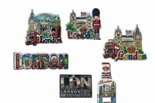 London Souvenir - Imanes para nevera (6 unidades, diseño de monumentos 3D, con abrebotellas, imanes gruesos, 9 cm, abridor de 15 cm)