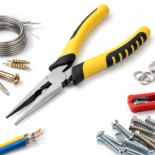 8 Inch / 200mm Needle Nose Pliers with Wire Cutter, Heavy Duty Long Nose Pliers with Anti-Slip TPR Grip, Hardened Steel Jaws for Electrical Work, DIY, Jewellery, Fishing, Automotive & Home Repairs