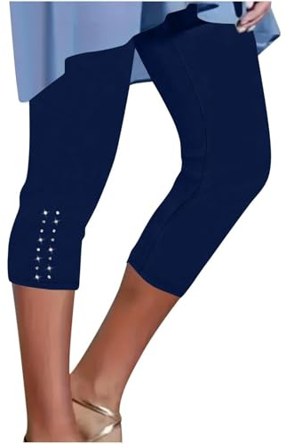 Generiska damleggings, 3/4 bomull, hög midja, yogaleggings dam, 3/4, enfärgade joggingbyxor, andas, yogabyxor, lätta formande capri-leggings, push-up, sportleggings för sport, gym, yoga, marinblå, 3XL