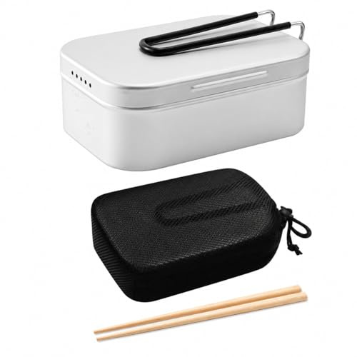 SiaBiced Gavetta Campeggio Alluminio Portatile, Lunch Box Multifunzione con Valvola Pressione per Outdoor e Trekking, Semplice, con scatola da pranzo da 1400ml e borsa portaoggetti