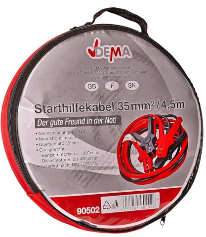 DEMA Starthilfekabel 35 mm² / 4,5 m – Überbrückungskabel, Starterkabel – robust, langlebig, sicher – für KFZ, PKW, Auto, Starthilfe, Werkstatt, Pannenhilfe, Batterie