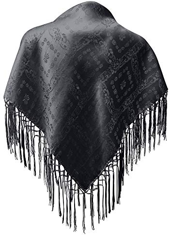 Trachten Mayr Seidentuch Tuch schwarz Dirndl-Trachtentuch 75x75cm Dirndltuch Seide Fransentuch für Tracht Trachtenseidentuch mit Fransen Schultertuch Halstuch silk clouth hochwertigste Qualität!