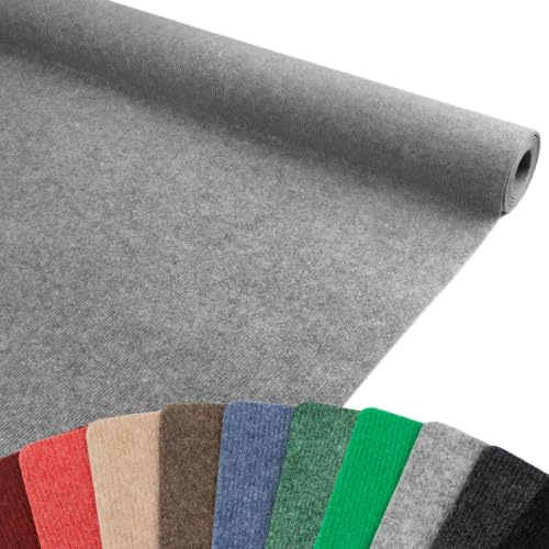 Primaflor Messeteppich Rips Malta | Grau | 200x600 cm | BFL-S1 | gerippter Eventteppich | Rips Nadelfilz für Messe, Hochzeit & Event | 2,5 mm | leicht zuschneidbar