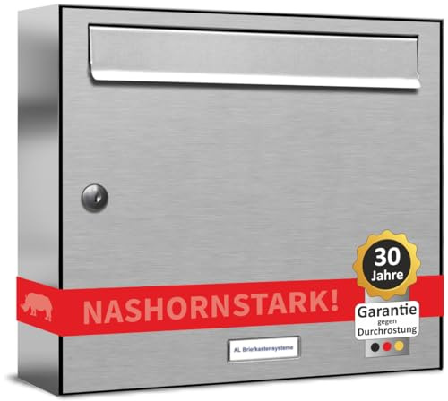 AL Briefkastensysteme 1er Briefkastenanlage Edelstahl, Premium Briefkasten DIN A4, 1 Fach Postkasten modern Aufputz