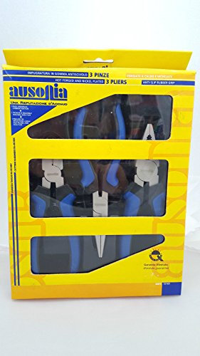 AUSONIA - 53184 ZANGENSET SET MIT DREI UNIVERSALZANGEN 18 M, ZANGE MIT DIAGONALEM SCHNITT 16 CM UND VERNICKELTER ROHRZANGE