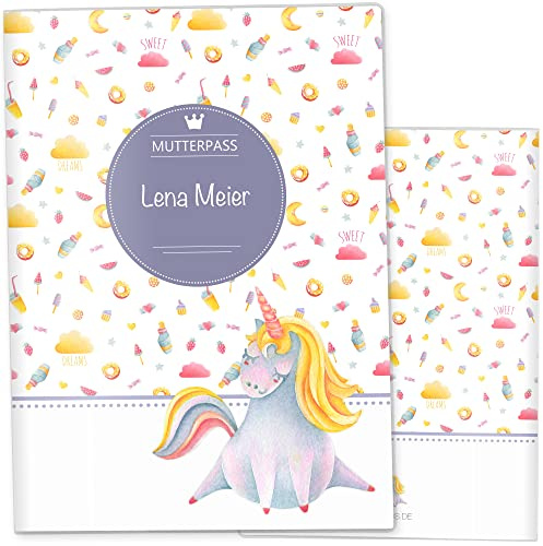 OLGS Mutterpasshülle 3-teilig Unicorn Dreams Schwangerschaft Geschenkidee personalisierbar mit Namen (Mutterpass personalisiert, Sweet Dreams)
