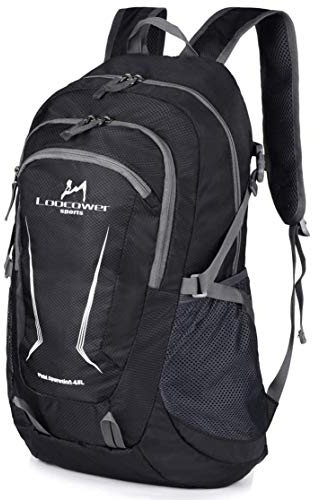 Loocower 45L Leichte Packable Reiserucksack Wanderrucksack, Multifunktionale Tagesrucksack, Faltbare Camping Trekking Rucksäcke, Utra Leicht Outdoor Sport Rucksäcke Tasche - Black