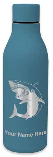 LaserGram Double Wall Stainless Steel Water Bottle, Great White Shark, Personalized Engraving Included (Slate Blue)