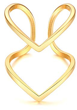 VNOX Fashion 18K Gold Plated Stainless Steel Double Chevron Ring for Women, (Gold Plated-Double V(Cuff), 7)