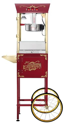 Great Northern Popcorn 969915UBY Matinee Popcorn Machine with Cart, 8oz, Red