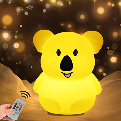 WHA&DARREN Großes Koala Nachtlicht für Kinder 9 farbige LED Nachttischlampe nachtlicht kinder nachtlicht baby Süßes Nachtlicht mit Fernbedienung/Touch Steuerung/dimmbar Baby Kinderzimmer Lampe