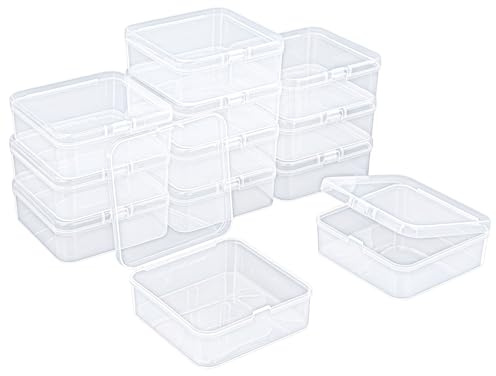 Goodma Aufbewahrungsbox, 12 Stück, 95 x 95 x 35 mm | Quadratisch, Durchsichtiger Kunststoff, Mit Klappdeckeln, Für kleine Gegenstände und Bastelprojekte