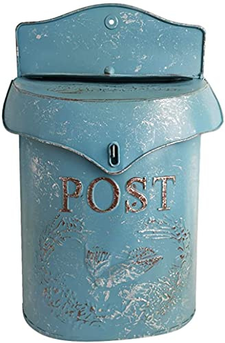 BOOMLATU Wall Mailbox Metal Mailbox Country House Post Newspaper Bird Motif Letterbox System Colored Letterbox Lockable with Flap 11x3.5x15.7 (Blue)