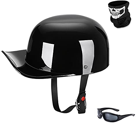 Woljay Jahrgang Jethelm Motorradhelm Retro Baseball Kappe Halbhelm Männer Frauen für Kreuzer Straße Roller Moped mit Maske Gläser - DOT Certified (Gloss Black,M)