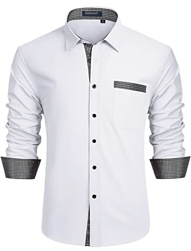 Enlision Camisa Blanco Hombre de Vestir Manga Larga Camisas Formales Boda Elegantes Camisa Casual Regular Fit con Bolsillo XL
