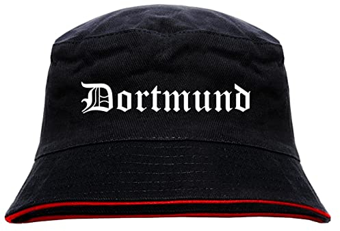 sostex Dortmund Anglerhut - Altdeutsche Schrift - Schwarz-Roter Fischerhut XL Schwarz