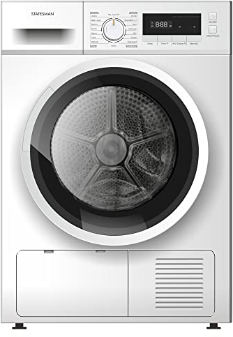 Statesman TCM08W Freestanding Condenser Tumble Dryer, 8kg Load Capacity, Anti Crease Function, Digital LED Display, Add Garment Function, Interior Light, White