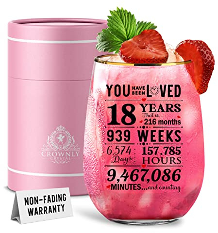 Kies CROWNLY Crystal® 2006 18th Birthday Gifts for Girls Personalised Glass Gin Gifts 18th Birthday Decorations Gifts for 18 Year Old Girls Wedding Gift for Wife
