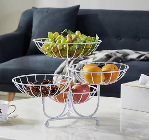 JUNYFFF Corbeille A Fruits 4 Etages - Grande Panier A Fruits A Etages en Métal Décoration Plan De Travail - Coupe De Fruit Design – Corbeille Table Fruits Et Legumes Fraîcheur,Blanc