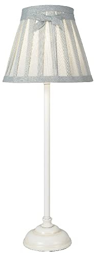 Matt White Vintage Candlestick Table Lamp with Grey Pleated Linen Shade | 48cm Height | 1 x SES E14 Lamp Bulb Required (Not Included) | Inline Switch | UK Approved | Resin Lathe Turned Column