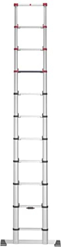 Hailo Teleskopleiter FlexLine, 1x11 Sprossen bis 150 kg, rostfreie Alu Leiter bis 3,22 m Leiterhöhe einstellbar, Silber, platzsparend zu Verstauen, Aktuelles Modell T80