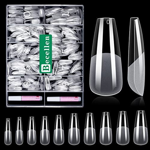 Becellen 500 Stück Ballerina Nail Tips Künstliche Nageltips für Gelnägel | 12 Größen Pre-buff Soft Gel Acrylic Nail Tips Full Cover Gel x Nail Tips für Nail Art DIY Nagelverlängerung für Damen Frauen