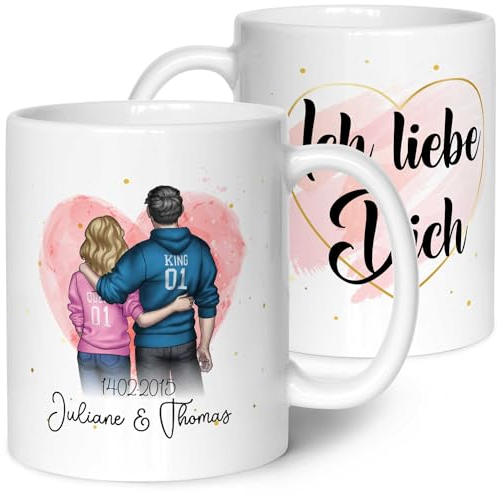 GRAVURZEILE Bedruckte Tasse mit Konfiguration - Paarmotiv zum selbst gestalten - Personalisierbares Geschenk für Paare & Partner - Geschenke für Sie & Ihn zum Valentinstag - Farbe: Weiß