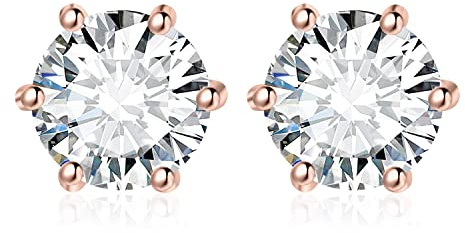 JewelryPalace Pendientes de Tuerca Solitario en Plata y Oro 14k Rosa Con Diamante Simulado - Clásicos Pequeños Para Mujer y Niña, Joyas Para Novia