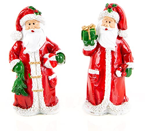 Logbuch-Verlag Babbi Natale decorativi, set 2 pezzi: figure natalizie piccole in resina, decorazioni Natale casa, statuine rosse bianche verdi, addobbi invernali per tavolo o finestra 7 cm