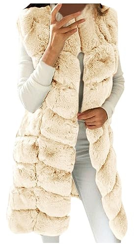 Lange Kunstpelze Weste Damen Elegant Ärmellose Steppweste Einfarbig Fellweste Dicke Warme Pelzmantel Große Größen Pelzweste Winterjacke Winter Kunstfell Jacke Faux Fur Mantel Felljacke Pelzjacke