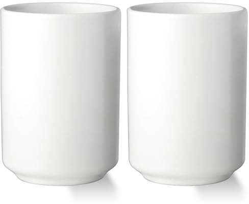 Leegg 2 Stück Teetassen Keramik Kaffeebecher Ohne Henkel 240 ml Becher für grünen Tee Kaffeemomente (Weiß)