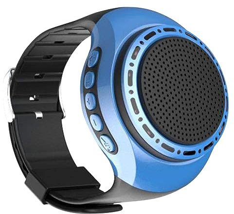LYEAA Altoparlante portatile per orologio da polso, con illuminazione fredda, compatibile con Bluetooth, musica e radio FM, audio 500 mAh, ricaricabile tramite USB, colore: blu