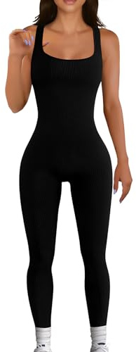 RoomTour Mono de Yoga para Mujer Sin Mangas Jumpsuit Cuello U Deportivo Elástico Romper para Mujer Negro M