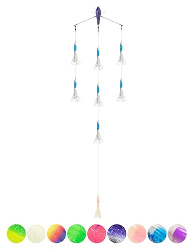 BLUEWING 18/36 Fishing Spreader Bar Splasher/Port/Starboard Walker Offshore with 6in/9in Floating Squids, Trolling Birds and 316 Stainless Steel Rod for Wahoo Tuna Marlin Mahi, Includes Mesh Bag