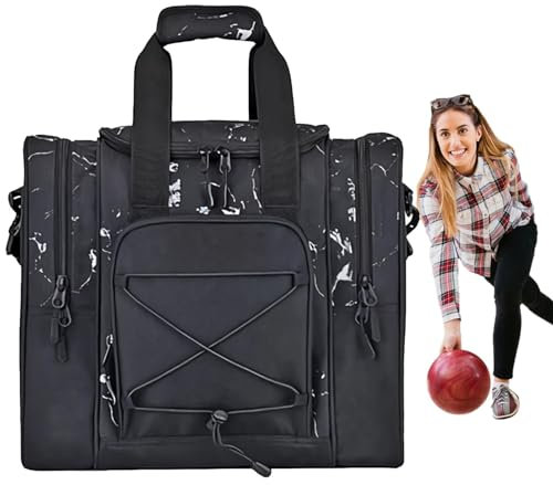 LearnLyrics Bowlingväskor 1 boll, enkel boll bowlingväska, 1 boll bowlingbollsväska - justerbart bälte, vadderad multifunktionell handduk, skor, bowlingväska