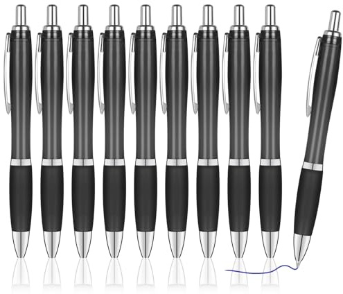 AUAUY 10-pack infällbara kulspetspennor, svart genomskinligt skal, halkfritt grepp, 1 mm blått bläck kulspetspennor för kollegor, lärare, elever