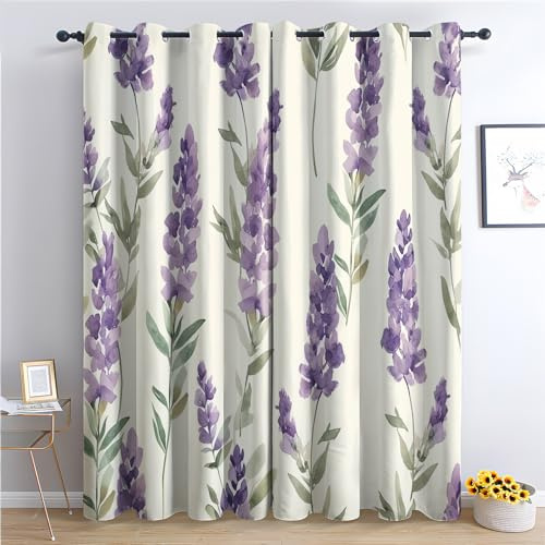 Generisch Vorhänge Lavendel Muster - Mädchen Lila Blumen Fenster Gardinen mit Ösen, Vorhang Blickdicht Verdunklungsvorhänge Thermovorhang für Schlafzimmer Deko 2er Set, H 160 x B 132 cm S-&278