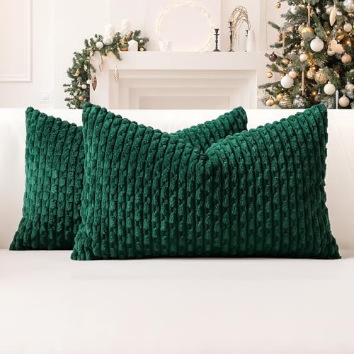Sungeek 2er Set Kordsamt Kissenbezüge, Dekorativ Zierkissenbezüge Weich Kissenbezug Dekokissen Sofakissen Boho Deko Bezug Kissenhülle für Sofa Schlafzimmer Wohnzimmer (30x50 cm, Dunkelgrün)