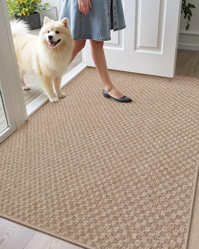 Color&Geometry Large Front Door Mat Indoor Entrance Non Slip Rubber Backed, 32x48 Indoor Door Mats for Entryway, Dirt Trapper Double Doormat, Washable Front Door Rugs, Khaki (Rolled-up NO Creases)
