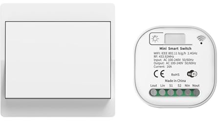 HYHIOTS RF433 Funkschalter Licht Set, Funk Lichtschalter Batterielose APP und Sprachsteuerung, Funk-Sender-Sicherheitsschalter und Empfänger-Controller, Kompatibel mit Alexa Google Home, Smart Life