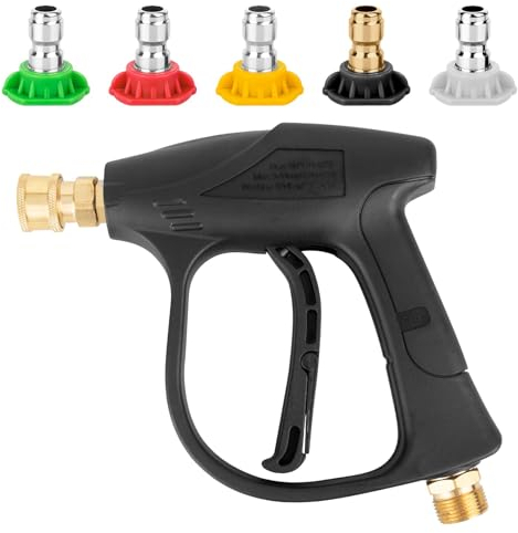 High Pressure Washer Gun 4350PSI Max, Short Nozzle Jet Wash Gun with M22 14MM Hose Interface and Adaptor Compatible with 1/4 inch Quick-Connect Nozzles for Car Washing and Patio Cleaning